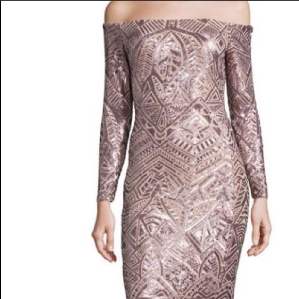 BCBGMaxAzria Off-Shoulder Metallic Dress